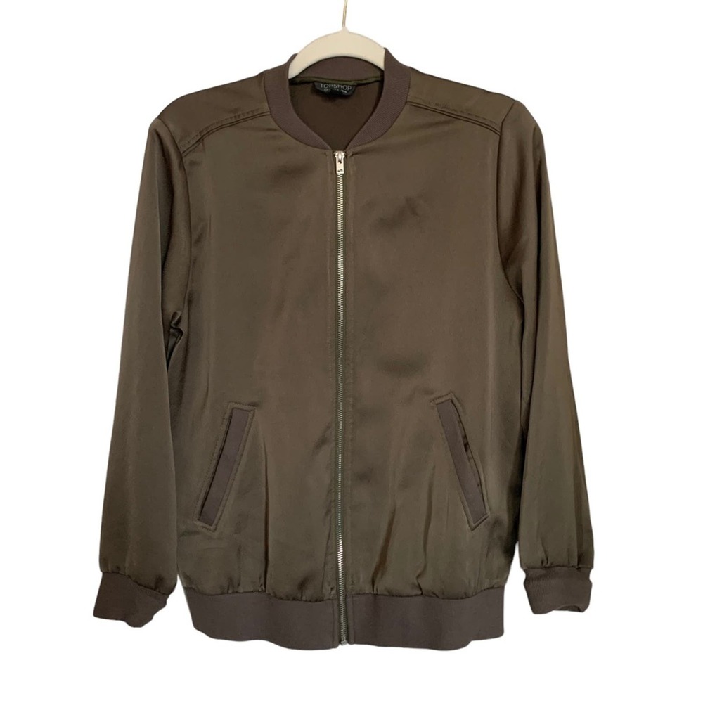 Topshop | Olive green Bomber Jacket zip up long sleeve jacket casual